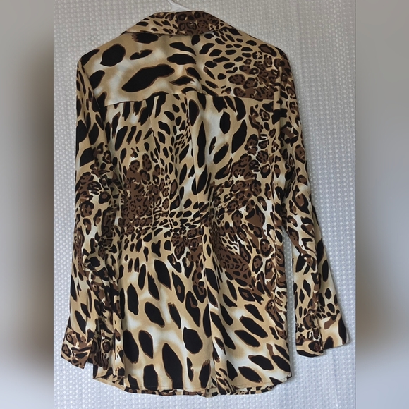 Womens Leopard Blouse Animal Print Top Chic Work Office Button Front - Picture 4 of 8
